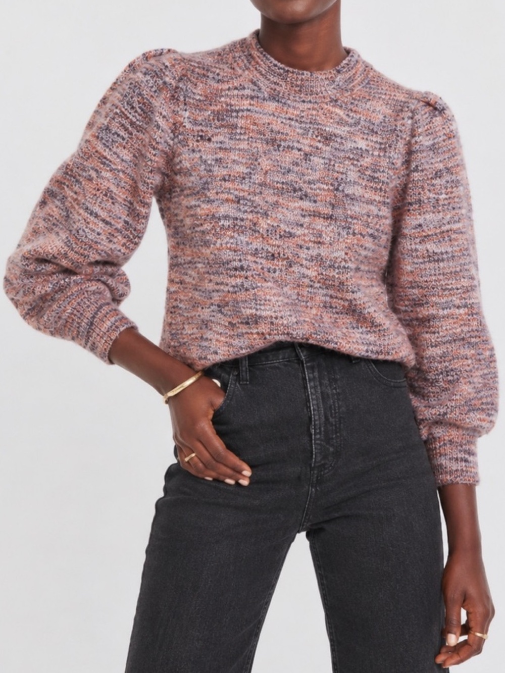 NWT Madewell Eaton Space Dye Puff Sleeve Pullover Sweater Womens Sz M